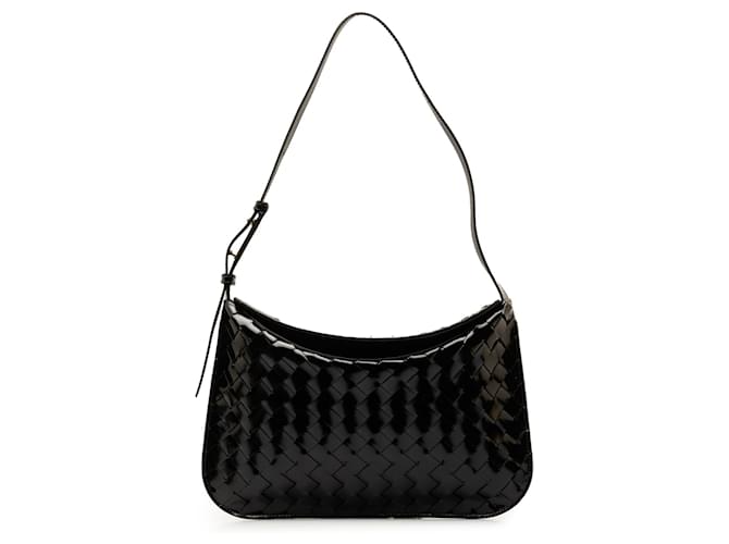 Black Bottega Veneta Patent Intrecciato Shoulder Bag Nero Pelle  ref.1306393
