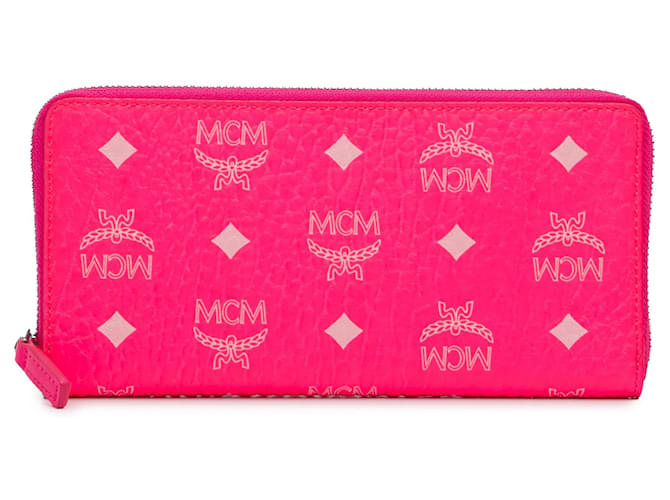 Rosafarbene lange MCM Visetos-Geldbörse mit Rundum-Reißverschluss  Pink Leinwand  ref.1306400