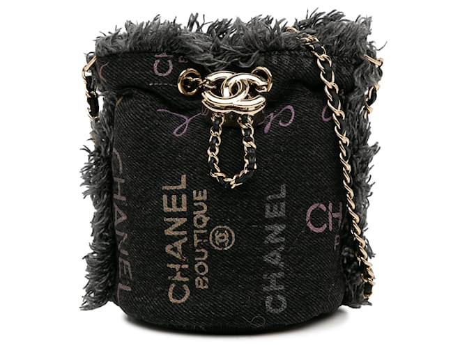 Secchiello Chanel Mini Denim Mood nero con catena Giovanni  ref.1306405