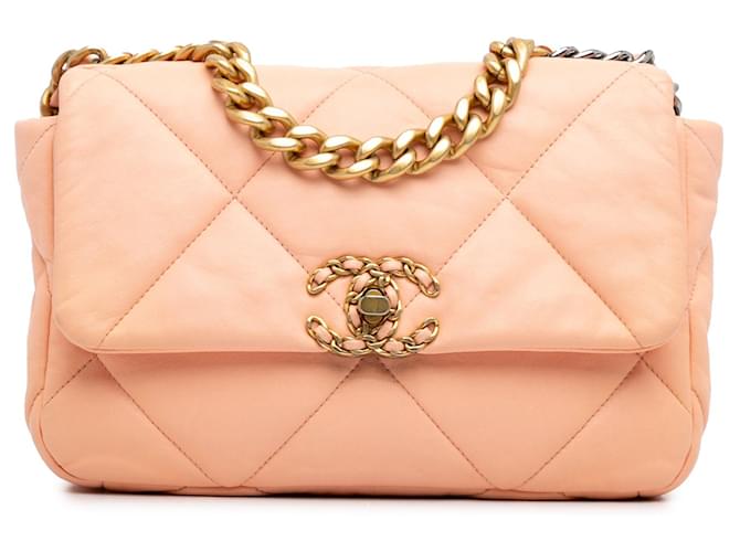 Pele de cordeiro média Chanel rosa 19 Bolsa com aba Couro  ref.1306410