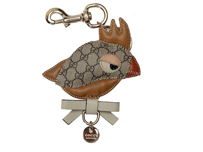 Brown Gucci GG Supreme Bird Key Chain Leather  ref.1306412