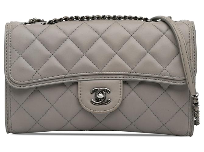 Gray Chanel Mini Lambskin Flap Crossbody Bag Leather  ref.1306422