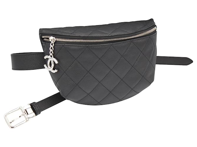 Chanel Uniform Black Quilted Caviar Waist Belt Bag Leather  ref.1306455