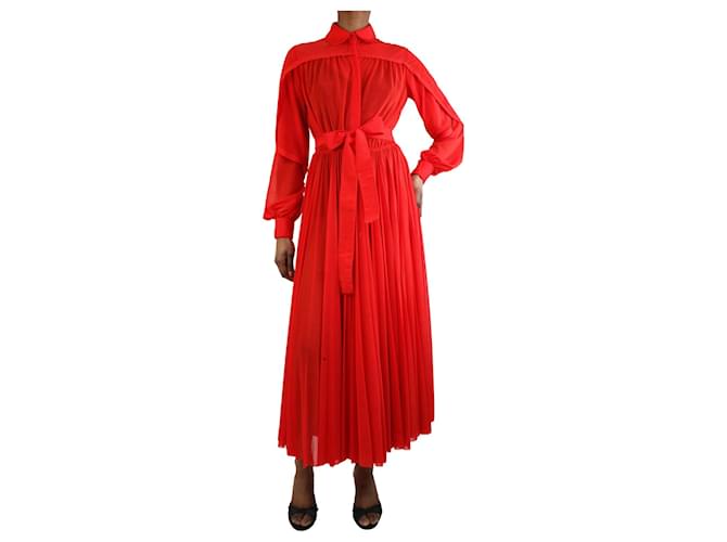 Céline Vestido midi plisado transparente rojo - talla UK 6 Roja Poliéster  ref.1306535