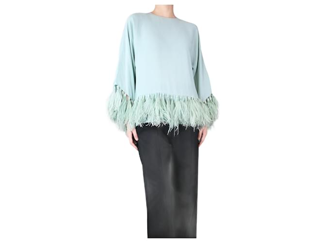 Valentino Green feather-trimmed silk top - size UK 8  ref.1306536