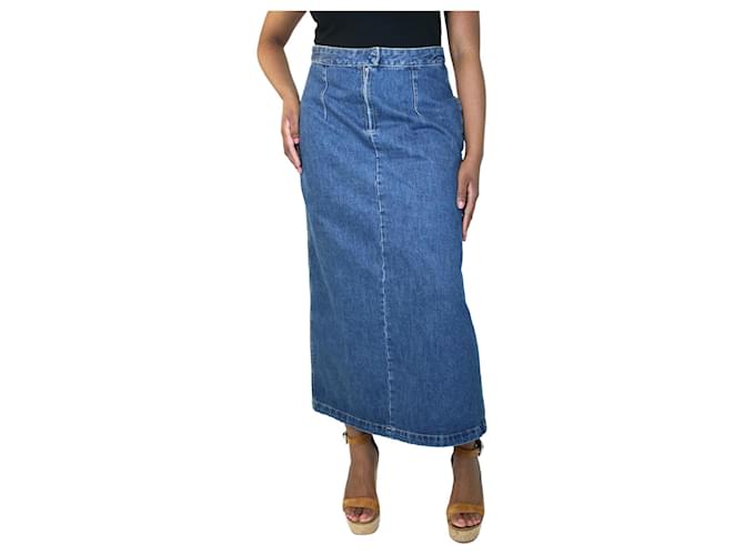 Autre Marque Blauer plissierter Jeans-Maxirock - Größe UK 14 Baumwolle  ref.1306542