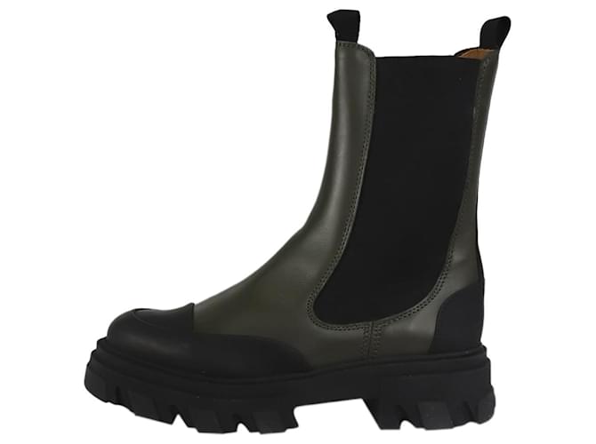 Ganni Khaki green leather Chelsea boots - size EU 40  ref.1306559