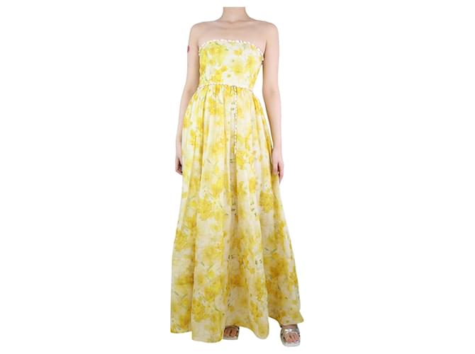 Zimmermann Yellow strapless embellished linen and silk-blend maxi dress - size UK 8  ref.1306562