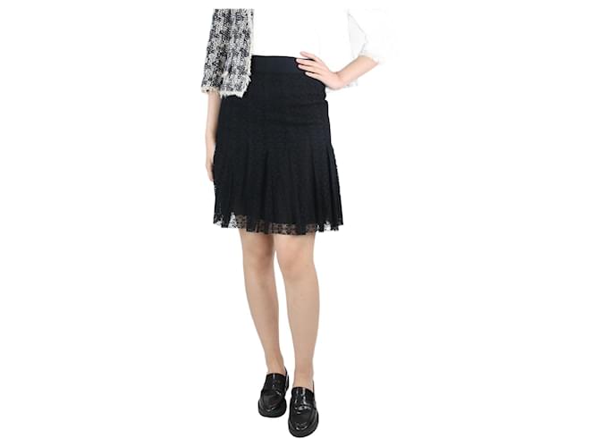 Chanel Black floral lace pleated skirt - size UK 10 Cotton  ref.1306569