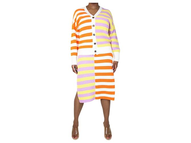 Staud Conjunto cardigan listrado bicolor e vestido de malha multicolor - tamanho M Multicor Algodão  ref.1306571