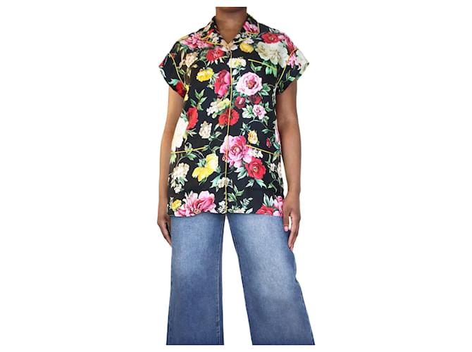 Dolce & Gabbana Black silk floral shirt - size UK 12  ref.1306572