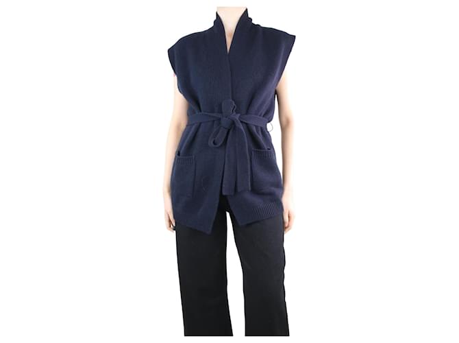 Autre Marque Navy blue sleeveless belted cardigan - size S Cashmere  ref.1306575