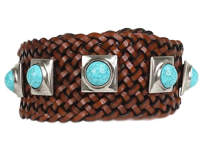 Etro Brown woven leather belt - size  ref.1306585