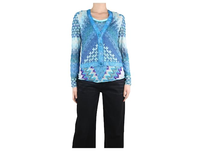 Missoni Blue sparkly patterned tank top and cardigan set - size UK 12 Rayon  ref.1306590