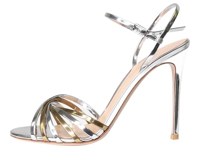 Gianvito Rossi Silver and gold open-toe sandal heels - size EU 39 Silvery Leather  ref.1306621