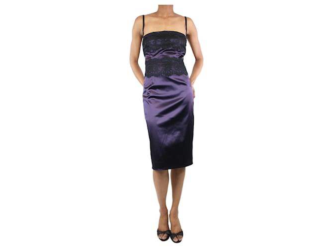 Dolce & Gabbana Vestido de raso morado con encaje - talla UK 12 Púrpura Acetato  ref.1306622