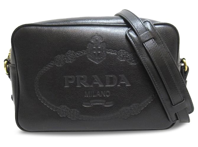 Prada – Umhängetasche aus schwarzem Glace-Kalbsleder mit Logo Kalbähnliches Kalb  ref.1306660