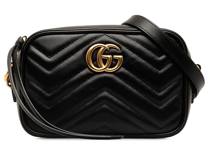Gucci Black Mini GG Marmont Matelasse Crossbody Bag Leather Pony-style calfskin  ref.1306663
