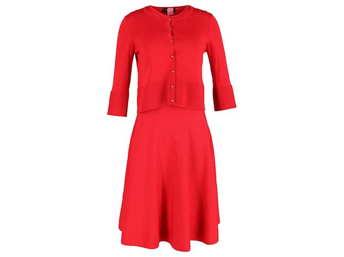 Carolina Herrera Cardigan- und Kleid-Set aus roter Viskose Zellulosefaser  ref.1306821
