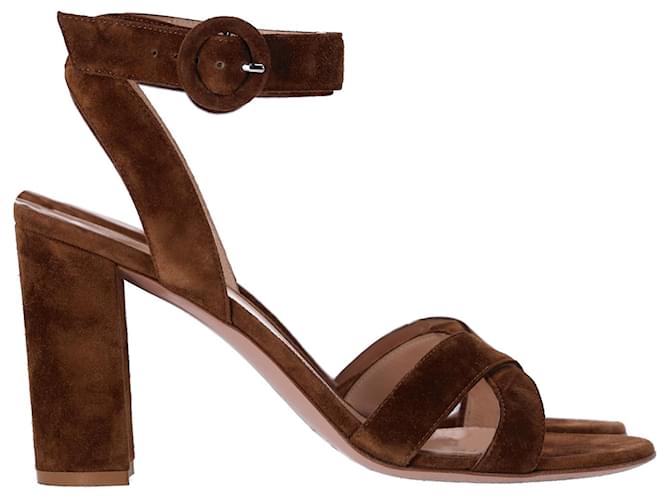 Gianvito Rossi Ankle Strap Sandals in Brown Suede  ref.1306825