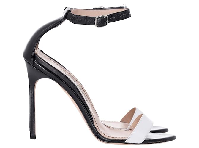 Manolo Blahnik Ankle Strap Sandals in Black and White Leather  ref.1306831
