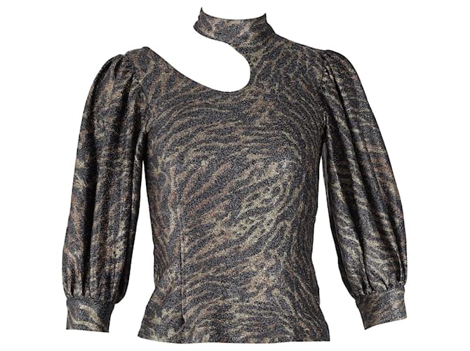 Ganni Cutout upperr-Print Blouse in Gold Polyester Golden  ref.1306836