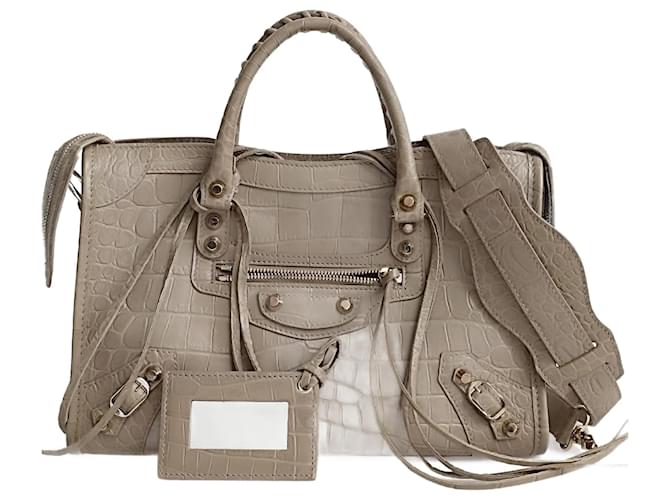 Balenciaga City shoulder bag in crocodile print leather Beige  ref.1306848