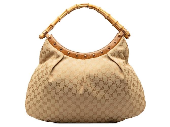Gucci GG Canvas Bamboo Stud Handbag 124293 Cloth  ref.1306853