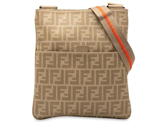 Sac à épaule Fendi Zucca en PVC et cuir 7VA207 en très bon état Plastique Beige  ref.1306876