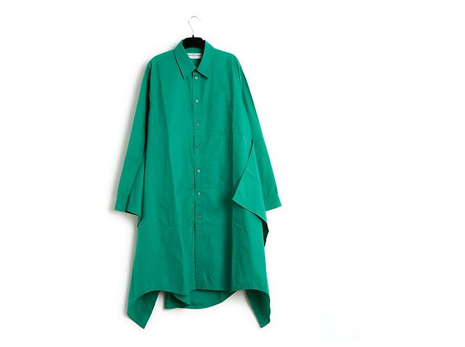 Vestido de algodón verde Balenciaga 2016 y sobrefalda FR40