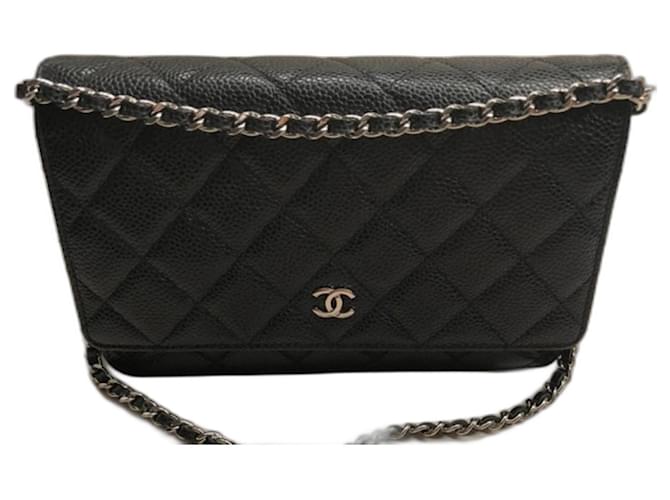 Wallet On Chain Chanel Portefeuille sur chaîne intemporel Black Leather  ref.1306939