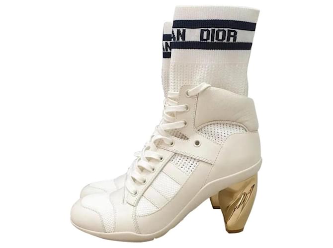 Botas de meia com cadarço branco e logotipo da Christian Dior. Couro  ref.1306983