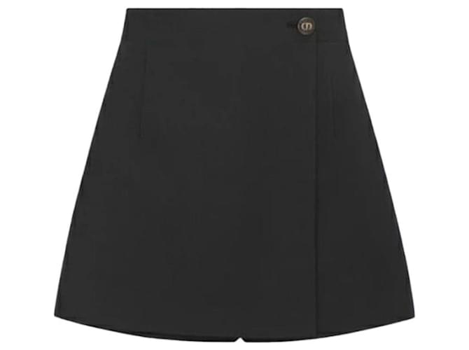 Jupe-short à boutons CD noirs Christian Dior Laine  ref.1306996