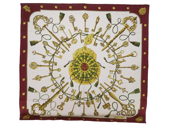 Hermès HERMES CARRE 90 LE Cles Scarf Silk Red Auth yk11143  ref.1307135
