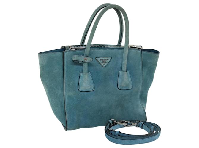 PRADA Hand Bag Suede 2way Blue Auth bs12928  ref.1307196