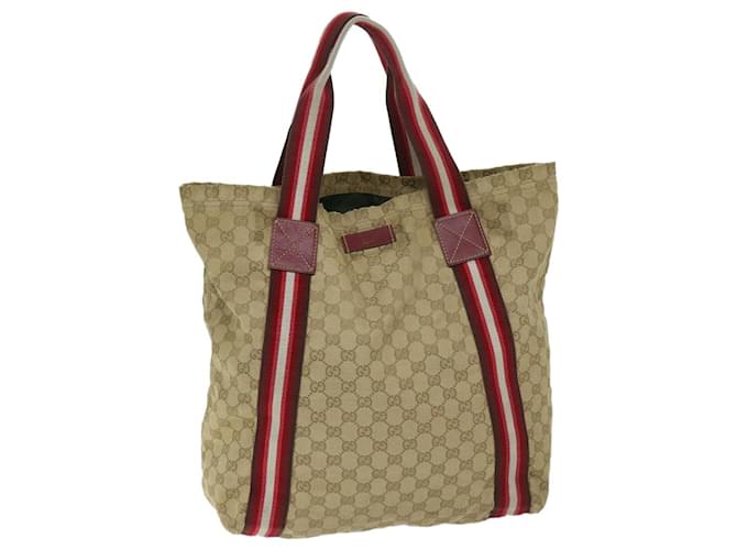 GUCCI GG Canvas Sherry Line Tote Bag Beige Rouge 189669 Auth bs12890 Toile  ref.1307209