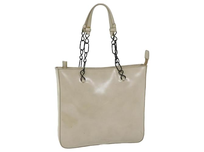 PRADA Chain Tote Bag Patent leather Beige Auth ar11492  ref.1307216