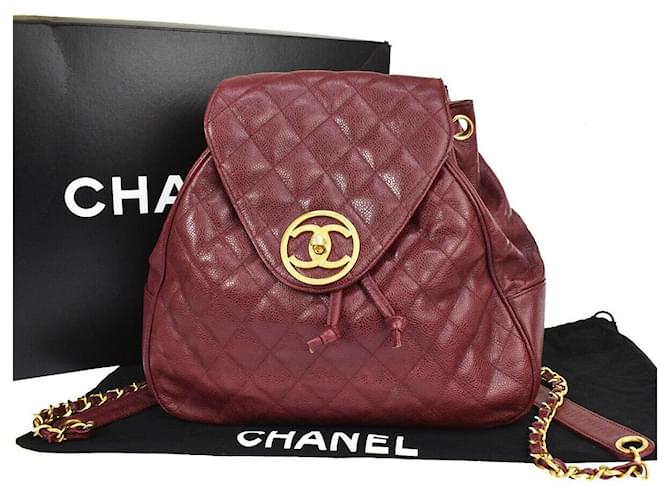 Chanel CC Dark red Leather  ref.1308731