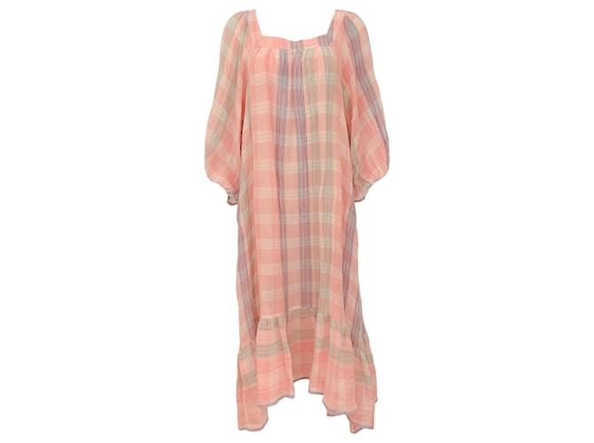 Autre Marque Lisa Marie Fernandez Pink Multi Madras Plaid Laure Dress Polyester  ref.1308916