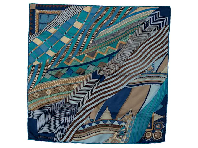 Blue Hermès Coupons Lenços de seda indianos Azul  ref.1308929