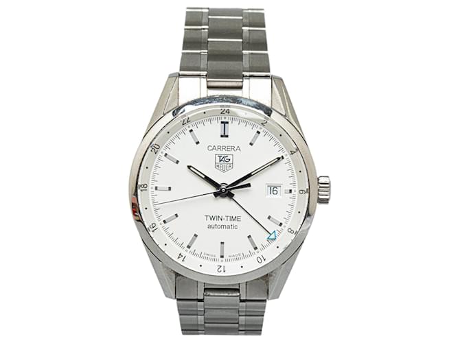 Silver Tag Heuer Automatic Stainless Steel Carrera Twin-Time Watch Silvery  ref.1308936