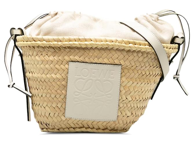 Bolsa com cordão para cesta de anagrama de ráfia LOEWE bege Couro  ref.1308943