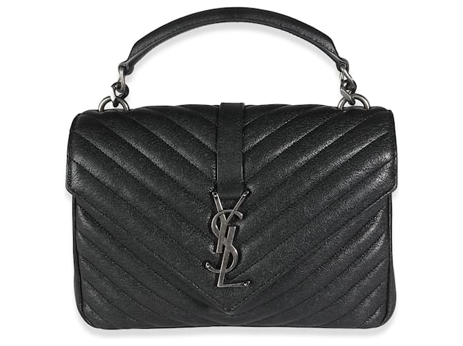 Saint Laurent Black Sheepskin Matelasse Chevron Medium College Bag Leather  ref.1308978