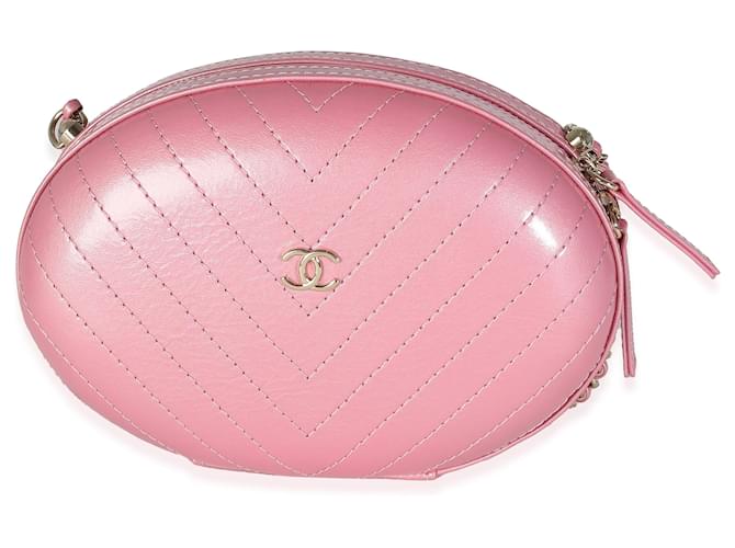 Bolso de noche con cadena de piel de becerro en color rosa Chevron de Chanel Cuero  ref.1309013