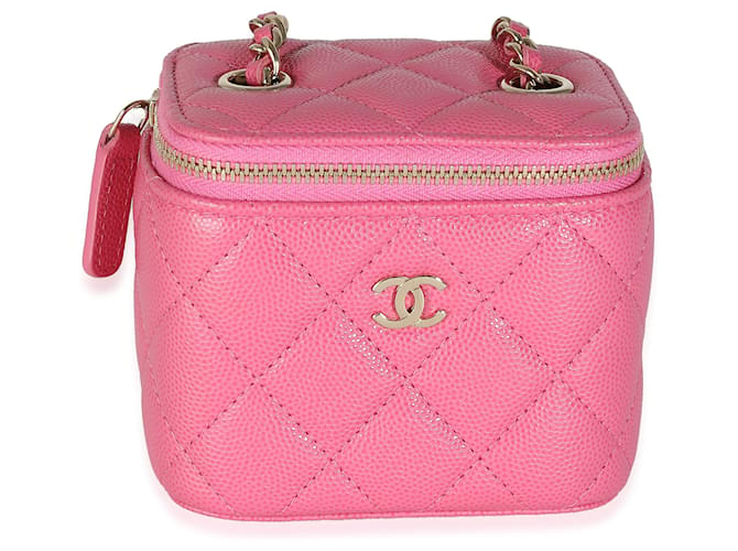 Chanel Pink Quilted Caviar Mini Vanity Case With Chain Leather  ref.1309014