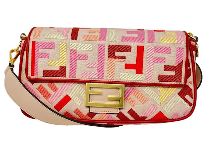 Fendi Baguette Bag from the Lunar New Year Limited Capsule Collection Rosa Rosso Multicolore Pelle Tela  ref.1309037