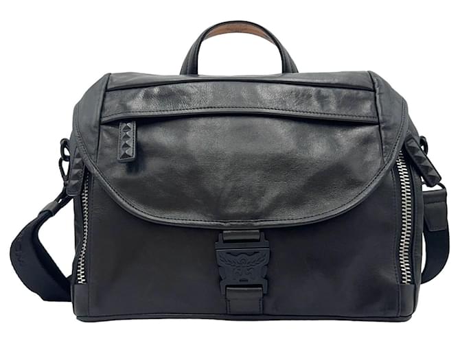MCM Leather Business Bag Messenger Laptop Bag Black Shoulder Bag Purse  ref.1309047