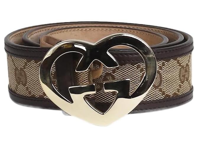 Gucci Brown heart-buckle monogram belt Leather  ref.1309134