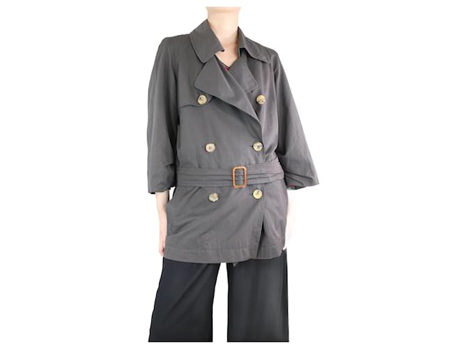 Lanvin Trench coat curto marrom com peito forrado e cinto - tamanho Reino Unido 8 Algodão  ref.1309148