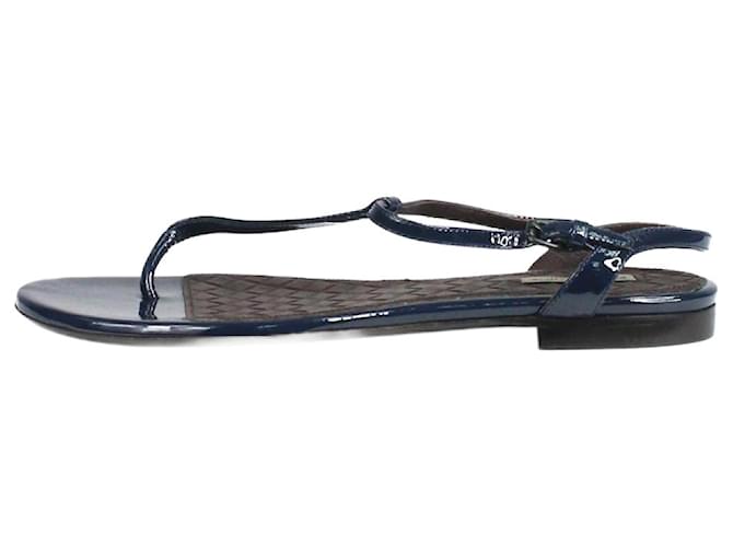 Bottega Veneta Dark blue patent T-bar sandals - size EU 37 Leather  ref.1309155